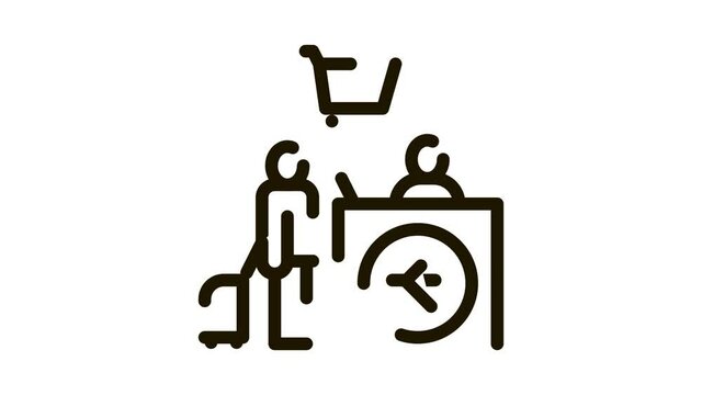 man with suitcase at checkout duty free Icon Animation. black man with suitcase at checkout duty free animated icon on white background