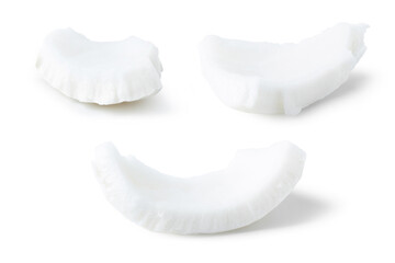 tropical coconut pieces isolated on white healthy food with clipping path