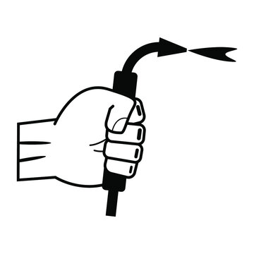 Gas welding in hand, black on white background, sign for design, vector illustration