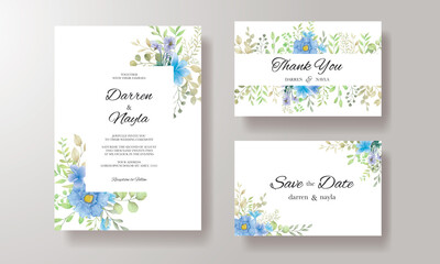 Fototapeta premium Wedding invitation set with beautiful flower watercolor frame