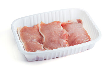 Raw pork meat Frozen food isolated on white background . - Image