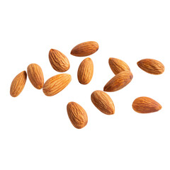 raw fly Almond  healthiest  with copyspace almonds nut isolated healthy food on white background.of the best brain foods.