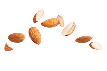 raw fly Almond  healthiest  with copyspace almonds nut isolated healthy food on white background.of...