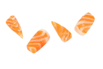 Fresh salmon filleted pieces  uncooked isolated salmon Clipping Path on white isolated .Image stack Full depth of field macro
