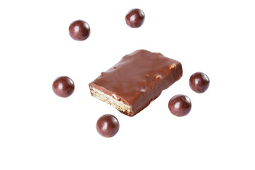broken chocolate cacao milk piece bar on air  white isolated