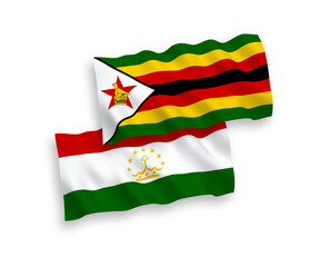 Flags of Tajikistan and Zimbabwe on a white background