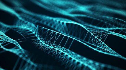 Abstract background with connection dots and lines. Futuristic dynamic wave. Science background with DNA. Technology illustration. 3d rendering.
