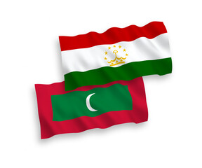 Flags of Tajikistan and Maldives on a white background