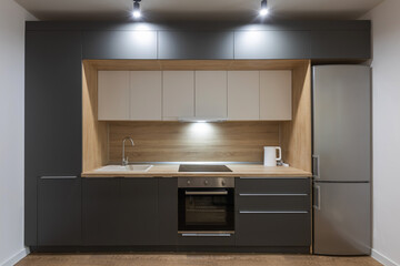 Fototapeta premium new grey kitchen in loft style