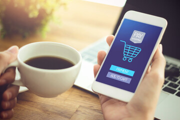 Transactio Payment  technology making online mobile phone payment internet shop  , makes online shopping  concept