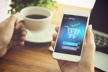 Transactio Payment  technology making online mobile phone payment internet shop  , makes online shopping  concept