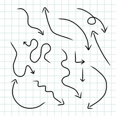 Set of hand drawn arrows with any directions