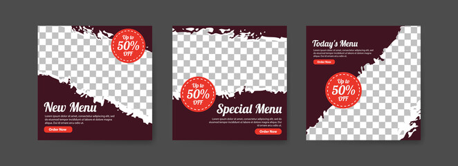 Social media post templates for digital marketing and food sales promotion. culinary advertising. Offer social media banners. vector photo frame mockup illustration