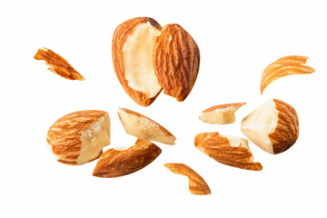 natural raw almond Float on white isolated
