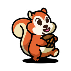 vector illustration of a very adorable and cute squirrel animal cartoon character carrying his meal, very suitable for company logos, stikers, tattoos