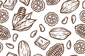 Seamless pattern of cocoa, monochrome vector