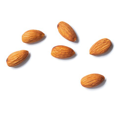 Almonds flying on white