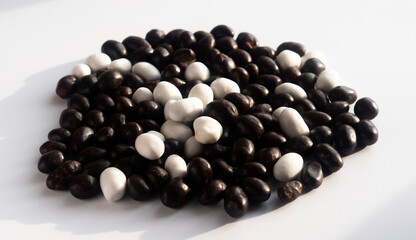 Colorful Halloween candy background orange blue green purple candy coated milk chocolate room for text copy space