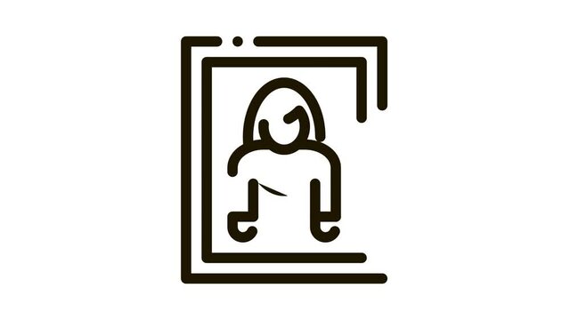 photo of woman in frame Icon Animation. black photo of woman in frame animated icon on white background