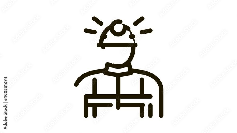 Poster miner worker icon animation. black miner worker animated icon on white background