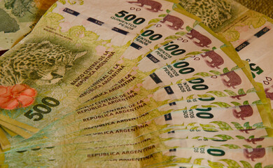 Close up of argentine money, 500 pesos bills