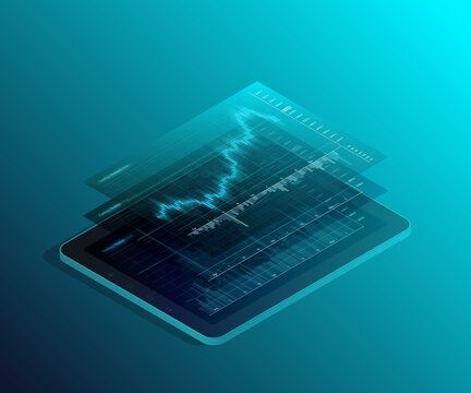 Data analytics business concept banner. 3D Digital infographic banner. Abstract financial background technology business diagram. Flat isometric Stock market investment concept. Finance phone