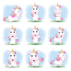 Cute unicorn collection in the children's style