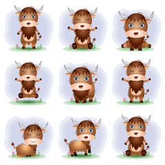 Cute buffalo collection in the children's style