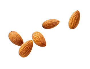almond pieces  float on white isolated. almond Clipping Path  .Image stack Full depth of field macro