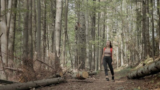 Woman tourist sitting on a mountain trail and holding on to a sore leg. First aid. Wound broken leg.
