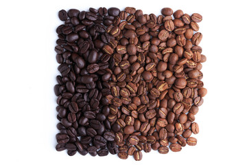 top Coffee beans Different roast light Medium black coffee drink energy on white isolated