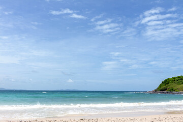 Blue ocean wave on sandy beach  summer day