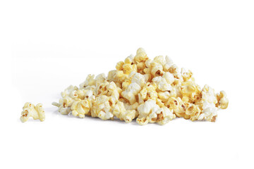 Popcorn on a white scene.