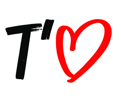 vector illustration that says 't'estimo' with a bright red heart instead of the word estimo, simplistic design	