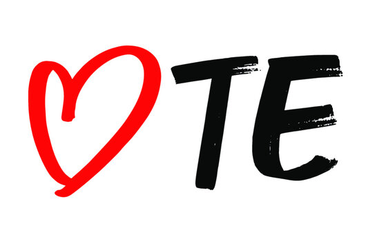 vector illustration that says 'volim te' with a bright red heart instead of the word volim, simplistic design	