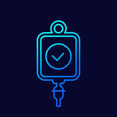 iv bag icon, blood transfusion line vector