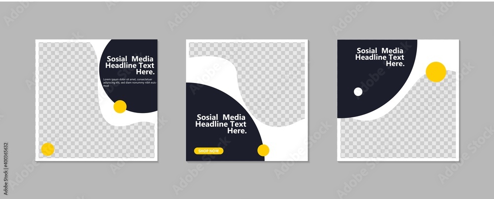 Wall mural set of editable minimal square banner template. black and white background color with geometric shap