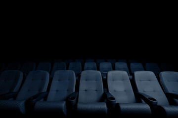 The cinema hall is empty, new blue seats in the auditorium or cinema
