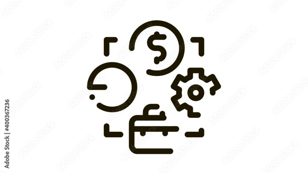 Poster connection of work time and money icon animation. black connection of work time and money animated i