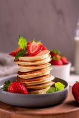 Pancakes with strawberry for breakfast