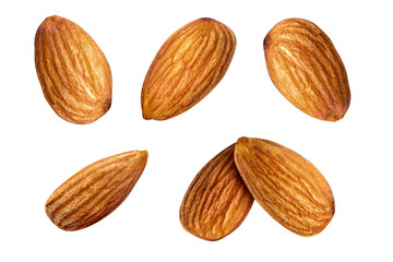 almond nut Blast side view Collection on white isolated