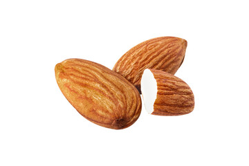 almond nut Fresh raw Closeup view  on white isolated