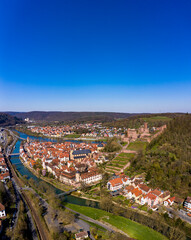 Aerial view, Wertheim with castle, river Main and Tauber, Baden-Württemberg, Germany