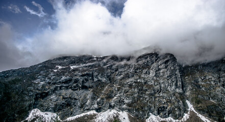 Rock mountains and cloudy sky