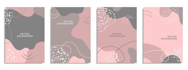 Vector set of minimalist abstract backgrounds with shapes, lines, and pastel colors