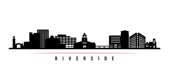 Obraz premium Riverside skyline horizontal banner. Black and white silhouette of Riverside City, California. Vector template for your design.