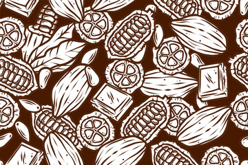 Seamless pattern of cocoa, monochrome vector