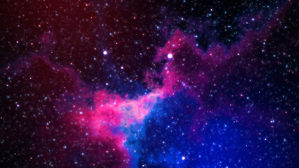 Fototapeta na wymiar Abstract Red And Blue Shiny Incredible Nebula Clouds In Starry Outer Space Background