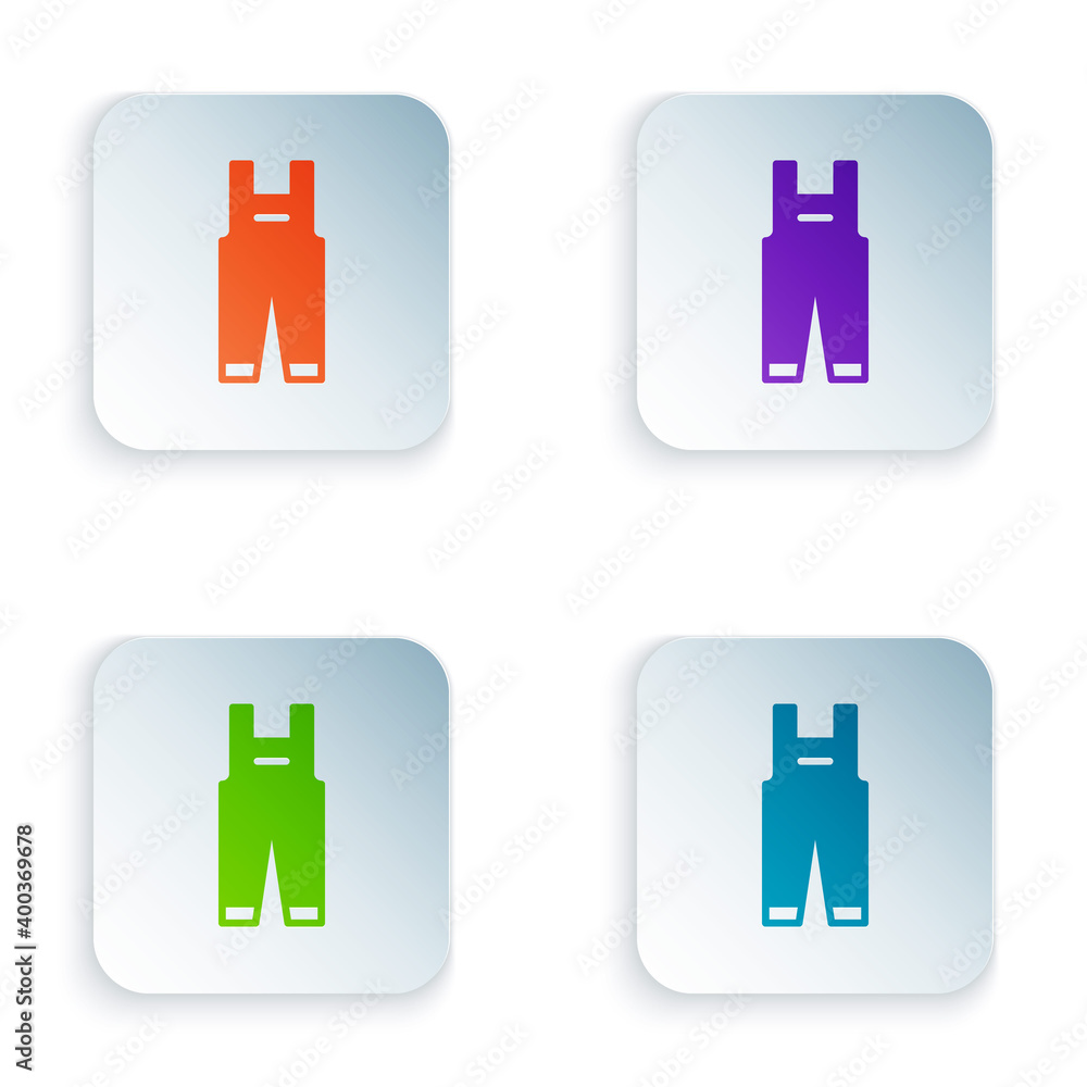 Poster color work overalls icon isolated on white background. set colorful icons in square buttons. vector.