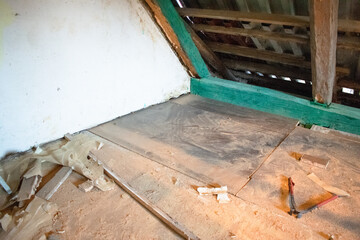 House attic floor insulation and renovation